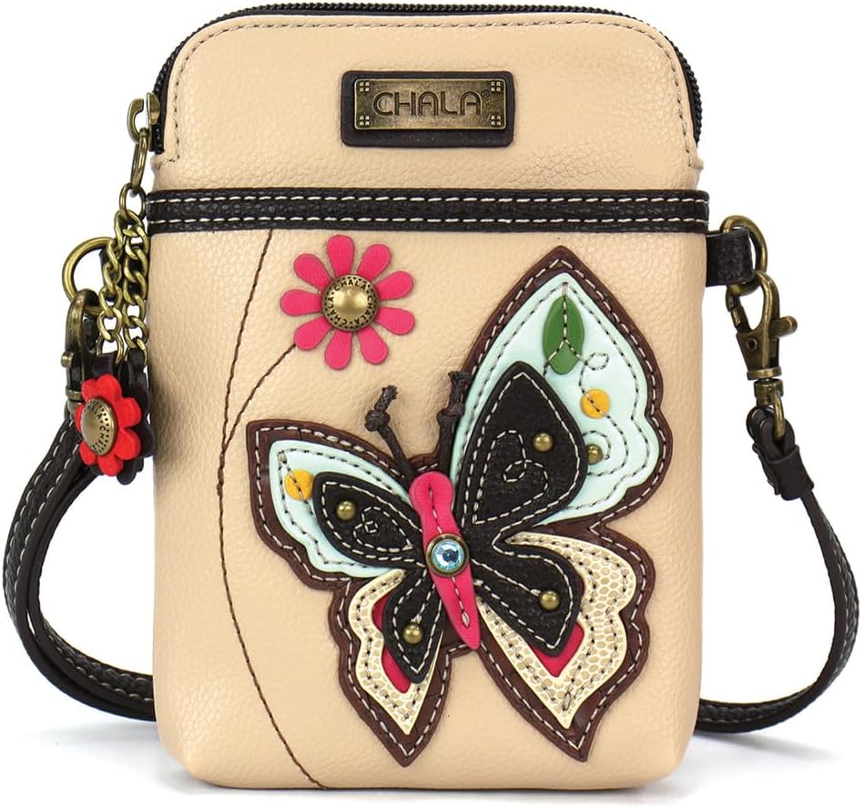 CHALA Garden Animal Collection Cell Phone Crossbody Purse-Women PU Leather/Canvas Multicolor Handbag with Adjustable Strap