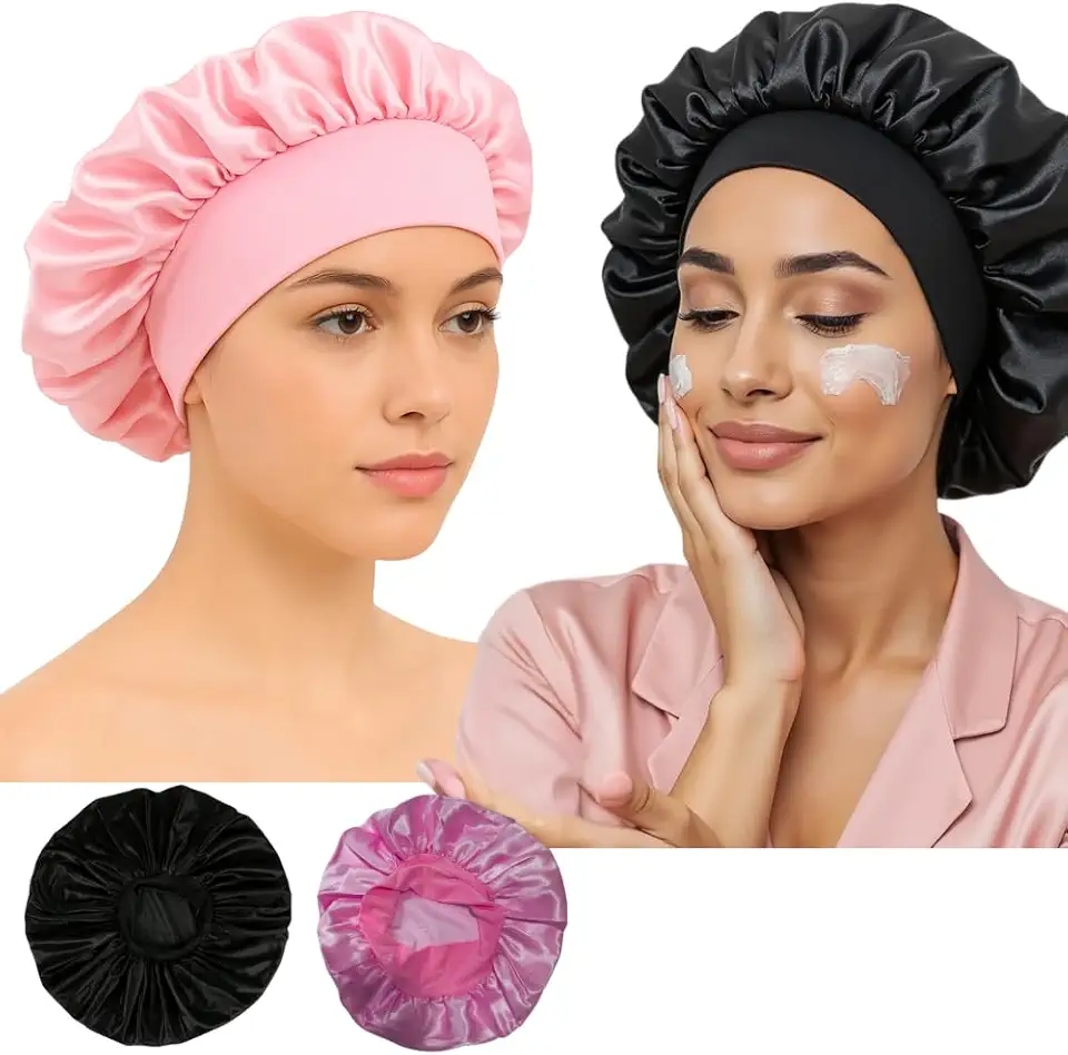 Combo com 2 Touca de Cetim com Faixa Elástica Confortável Antti Frizz para Dormir Toca de Cetim Feminina Masculina