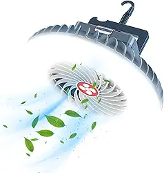 Ventilador de acampamento portátil com lanterna LED XTAUTO USB recarregável à prova d'água ventilador de barraca com gancho de pendurar, kits de sobrevivência para ambientes internos e externos,