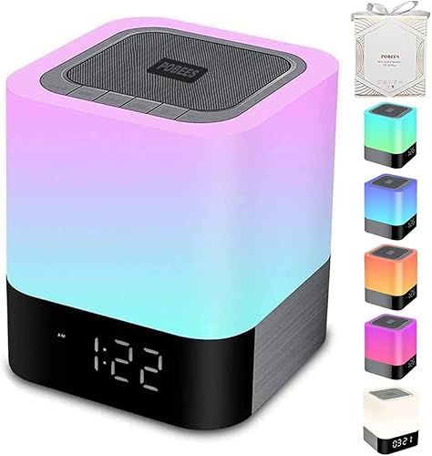 Altavoz Bluetooth inalámbrico portátil sonido grande 48 LED cambiante de color lámpara nocturna de luz reloj despertador MP3