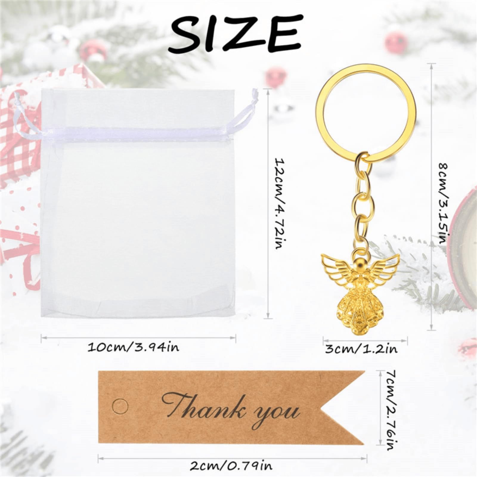 30 portachiavi a forma di angelo custode, regalo di nozze, regalo per ospiti, con etichette vuote e sacchetti in organza, per regali per feste, decorazioni per baby shower, oro