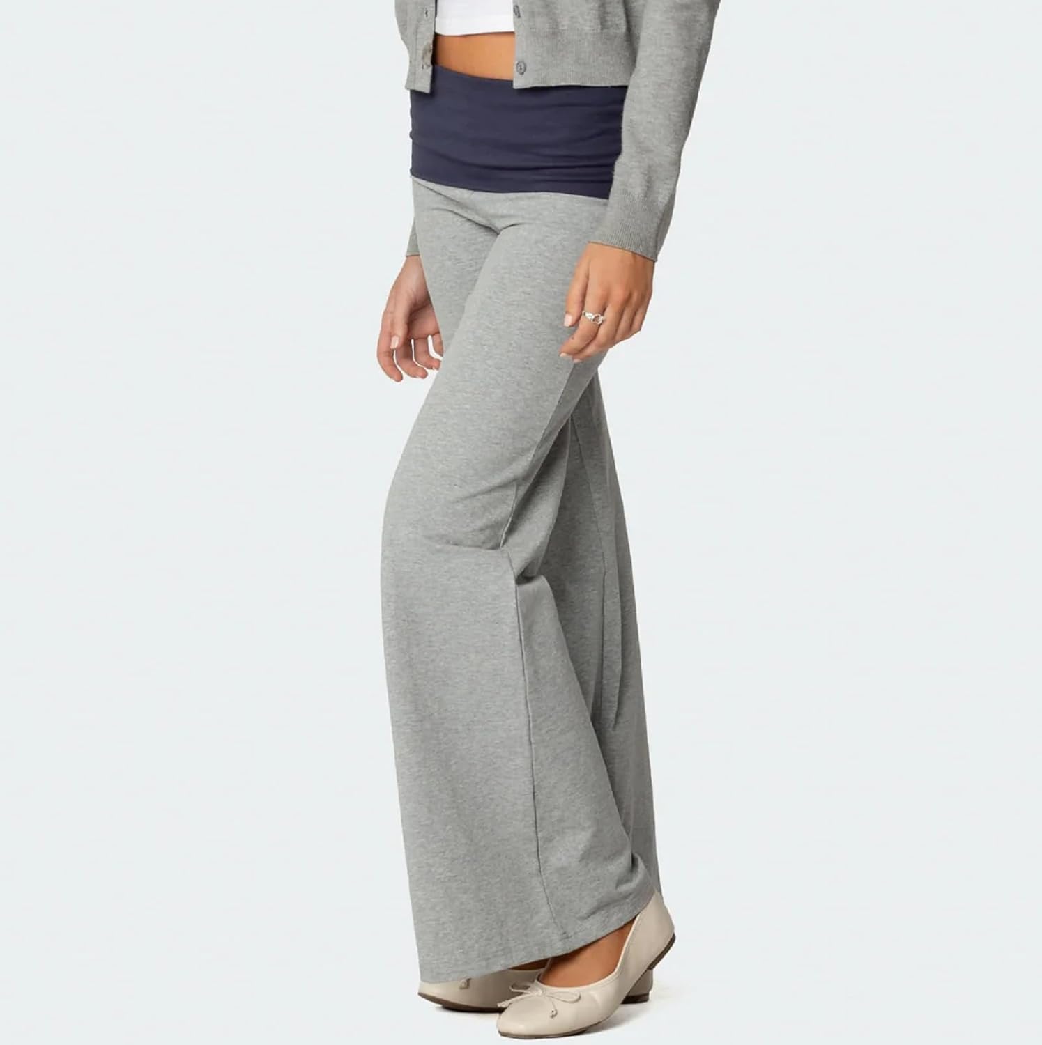 Fold Over Yoga Pants for Women Low Rise Wide Leg Leggings Sweatpants Y2k Cozy Stretchy Foldover Lounge Pants - Image 3