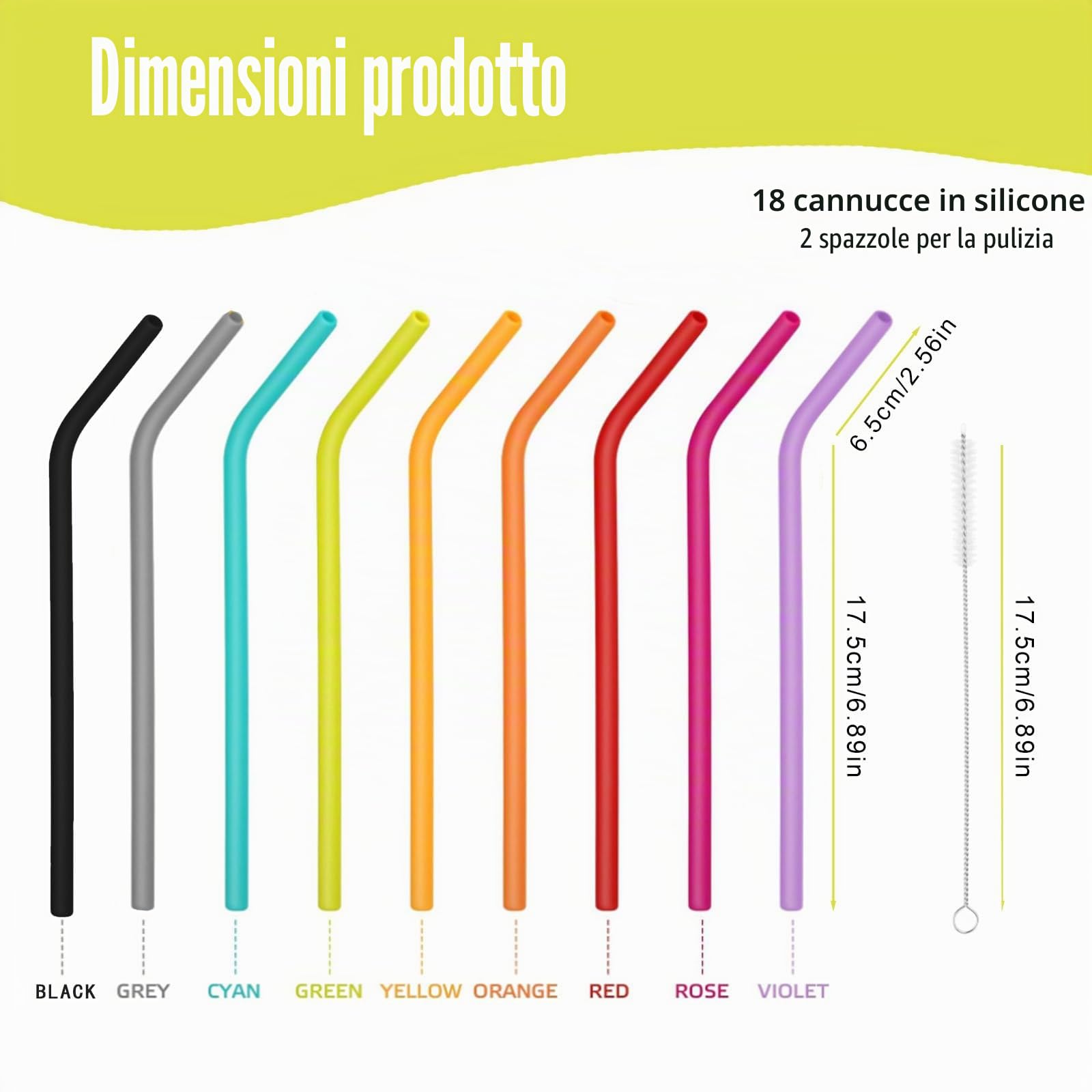 18 Pezzi Silicone Cannucce Riutilizzabile, 2 Spazzole, Cannucce in Silicone, Colorato Ecologico Cannuccia per Adulto Bambini, Cannucce Lunghe Utilizzabili per Caffè, Bevande, Cocktail