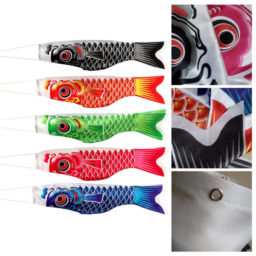 5 piezas carpa pescado bolsa de viento tradicional estilo japonés viento direccional peces anime satén cartel colgante pez vela bienvenida banner para tienda en casa 70 cm