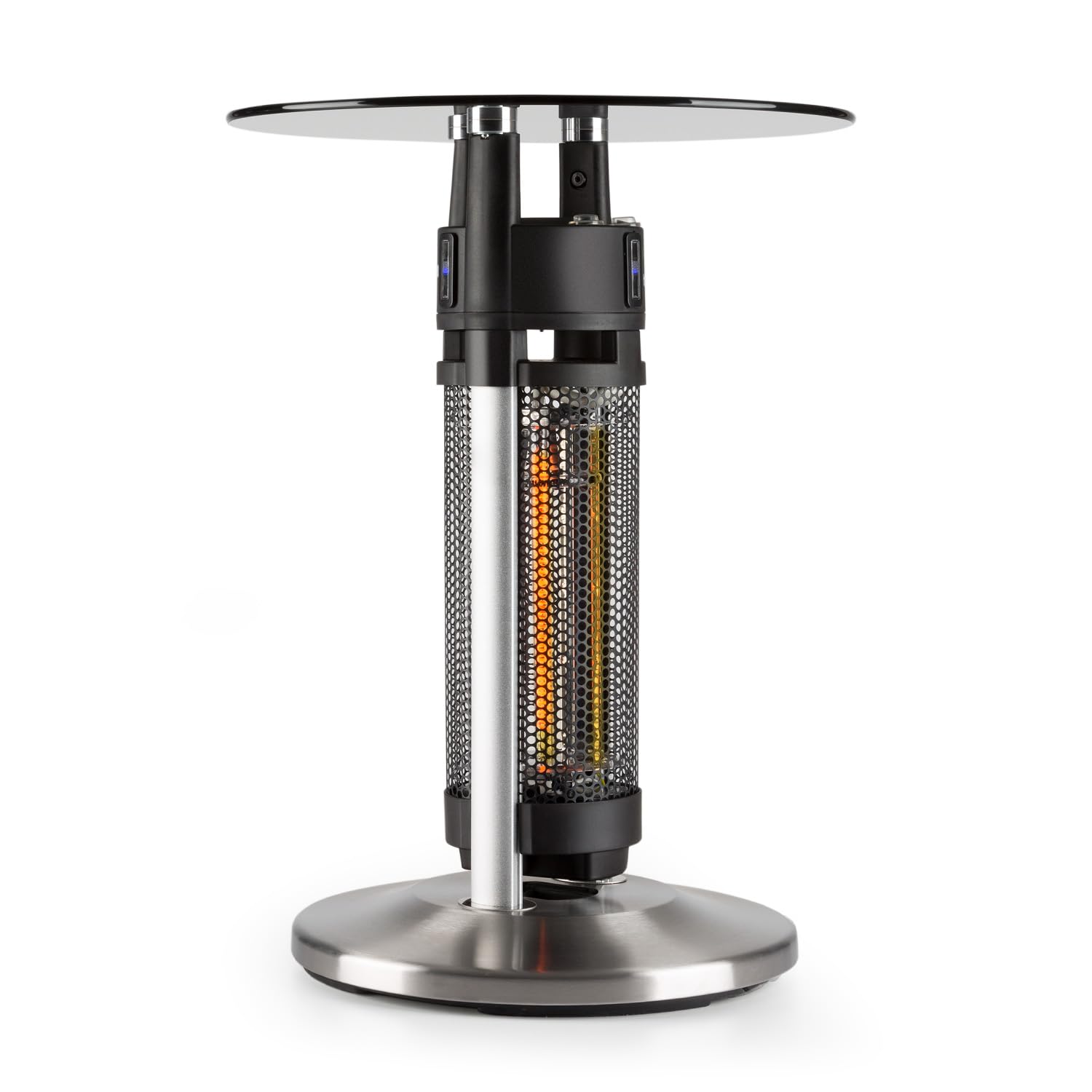 blumfeldt Primal Heat - Riscaldatore radiante da terra, Riscaldatore IR da tavolo alto, Radiatore a infrarossi da 1600 W, Sensori di prossimità a infrarossi, Altezza: 65 cm, Argento