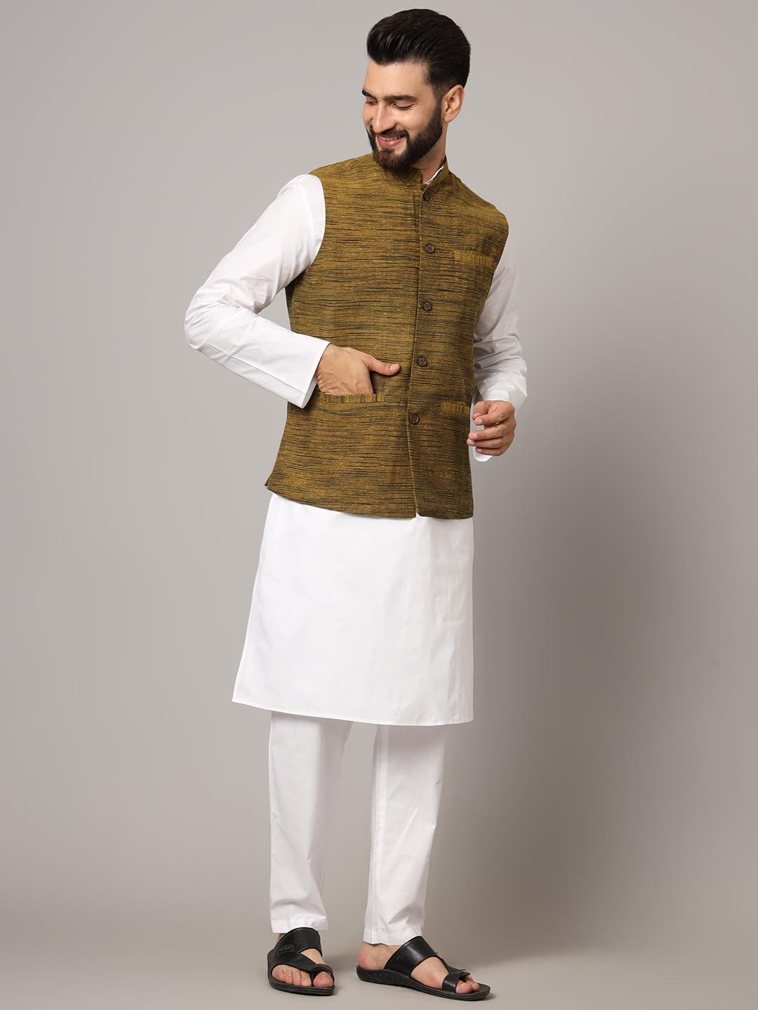 LATEST CHIKAN Men's Nehru Jacket/Waistcoat Sophisticated Ethnic Wear - SADRI-DK-MGR-46 - Image 3 thumbnail