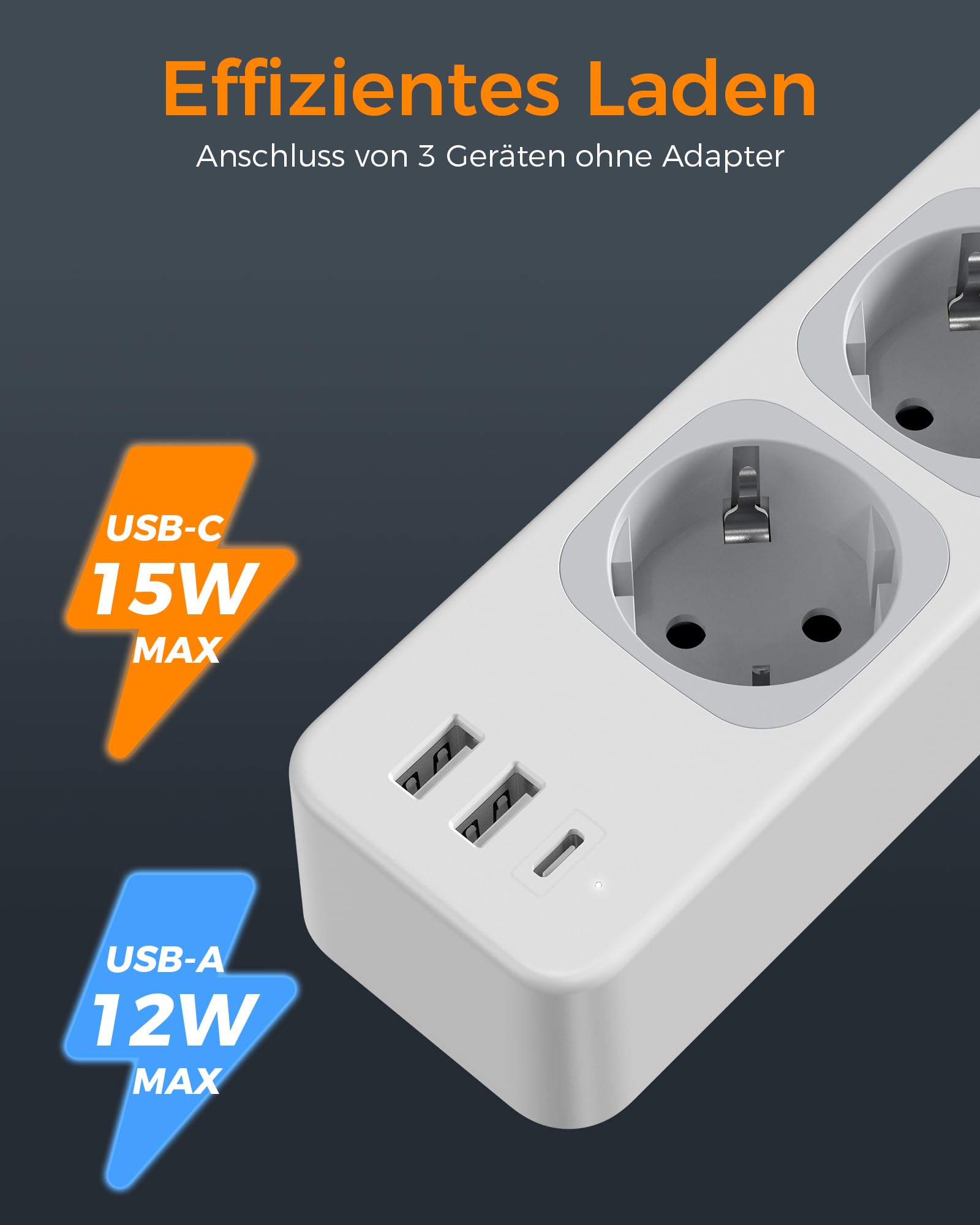 TESSAN 4 Fach Mehrfachsteckdose mit Verlängerungskabel 10 Meter, Grau
