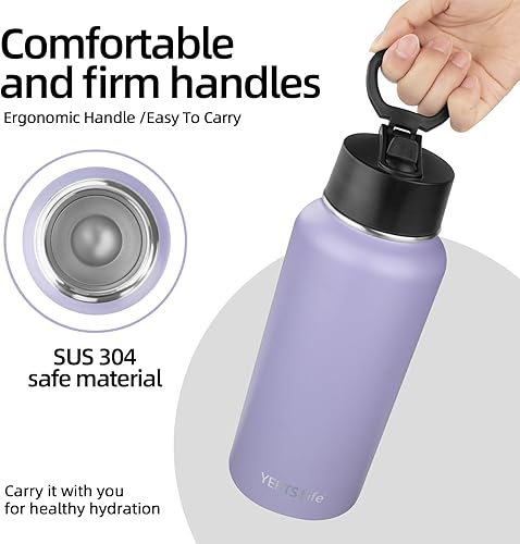 Miniatura 4 de Botella de agua aislada con popote, botella de agua deportiva de acero inoxidable aislada al vacío de 32 onzas, mantiene el frío y el calor, botella