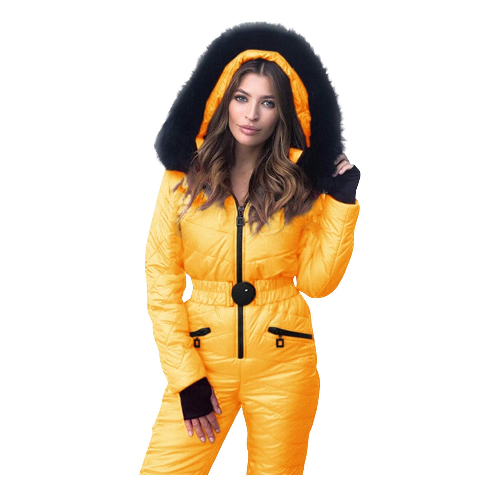 Traje de nieve para mujer cálido: traje de nieve para mujer, traje de esquí de una pieza, chaqueta de snowboard con capucha de piel, mono de esquí de una pieza, mono de esquí de una pieza, traje de