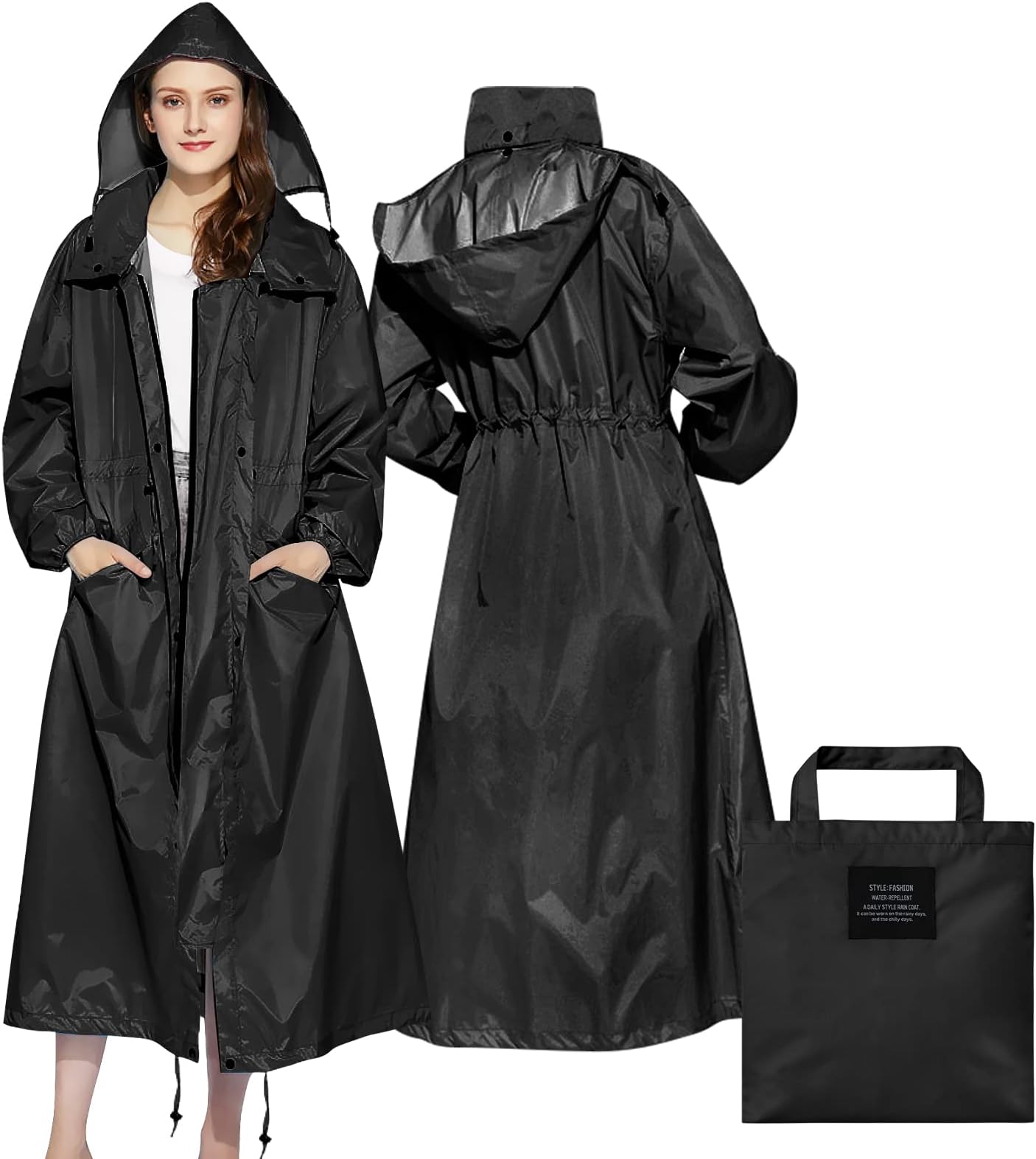 SOPPY Rain Coats for Women, Long Waterproof Coat Windproof Raincoat Lightweight Poncho Quick Dry Long Rain Jacket Hooded Raincoat for Women Free size