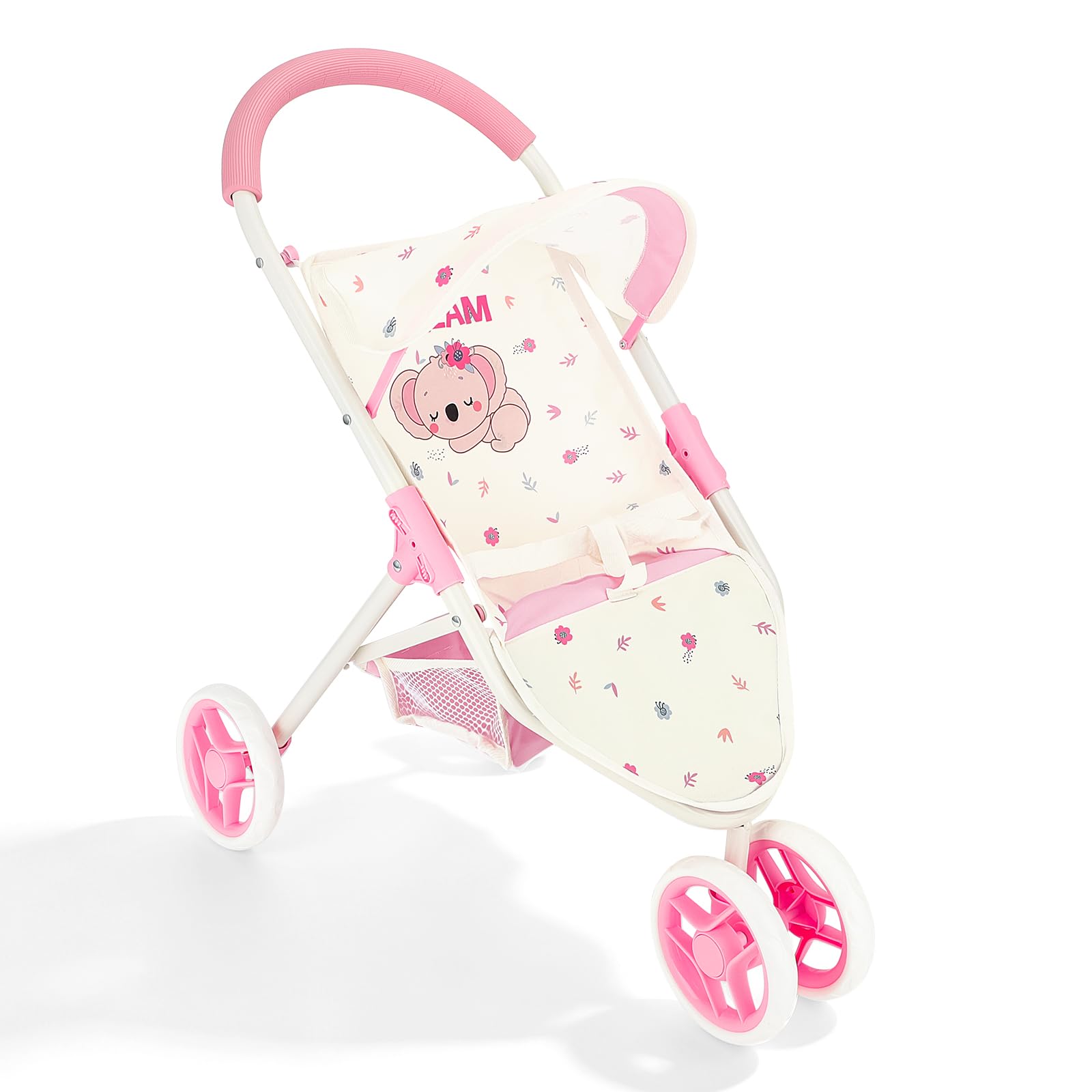 deAO Doll Stroller Toy, Foldable Baby Doll Pushchair, Pretend Play Toy