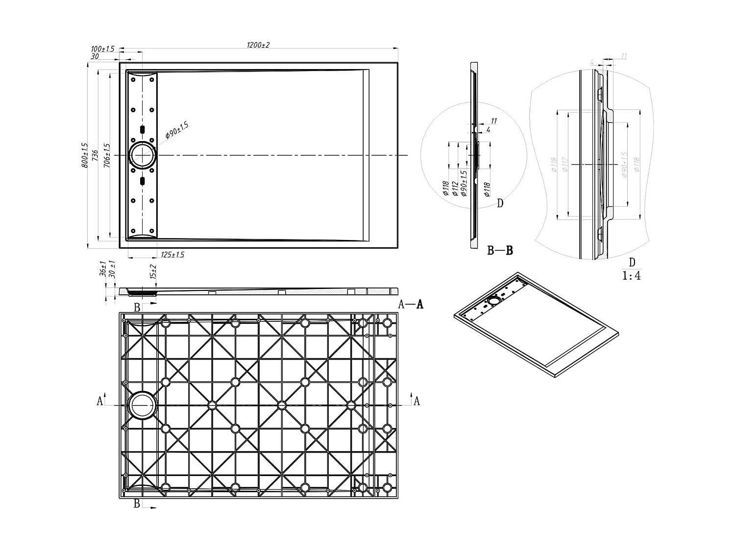 LYROSA - Plato de mesa o empotrado de resina blanco - 120 x 80 cm