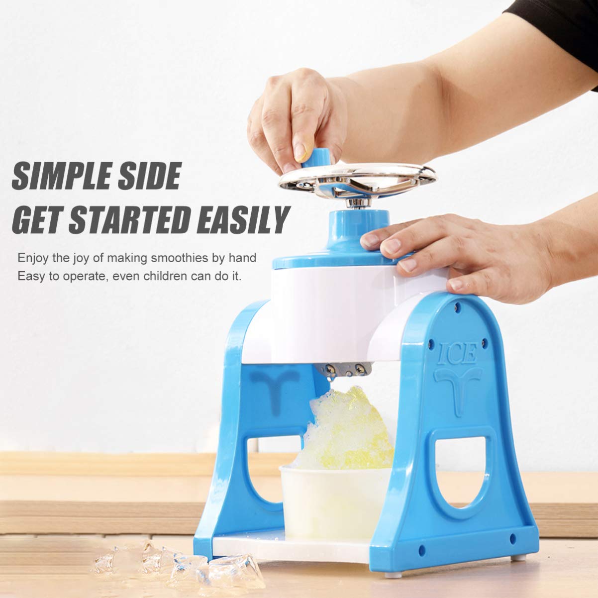 iplusmile Trituradora de Hielo Manual Fácil de Limpiar Acero Inoxidable y PP para Hacer Granizados y Conos de Nieve para Verano y Uso Familiar