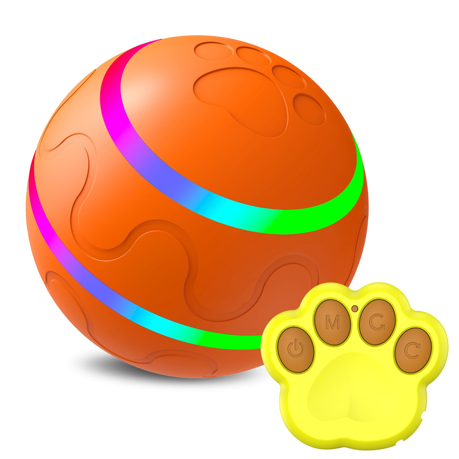 LUXTE Smart Ball For Dogs - Self Moving Balls For Large Dogs - Interactive Puppy Pet Ball Automatic Moving Rolling With LED Light, Rechargeable Smart Wicked Busy Ball For Dogs Cats (Orange)