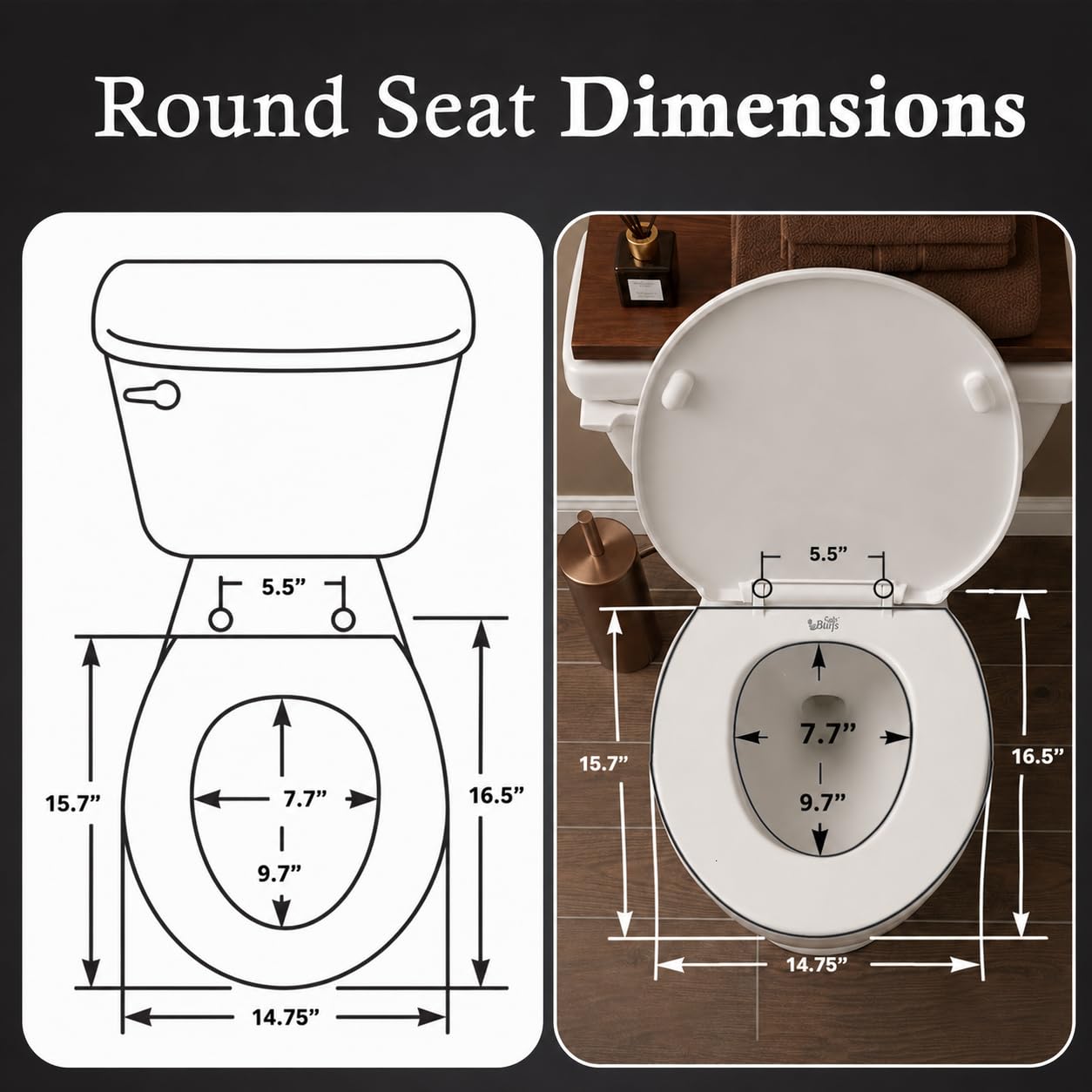 Safe Buns - Asiento de inodoro antideslizante, diseño estable y cómodo, cierre suave, fácil de limpiar, ajuste universal, redondo