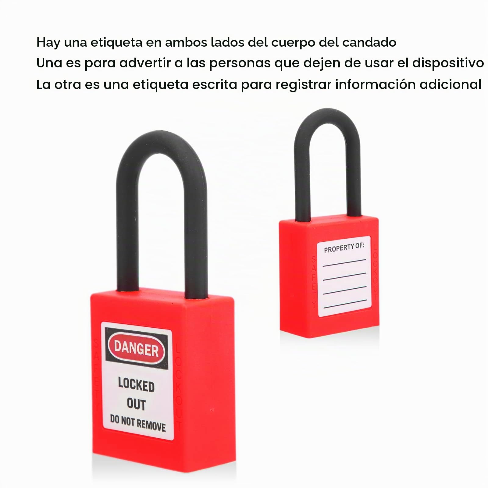 5 Juegos de Cerraduras de Bloqueo de Nailon de 38 Mm, Candados de Seguridad a Prueba de Polvo, Candados de Etiquetado, Candado Loto, Cerradura de Seguridad para Sitios (rojo)