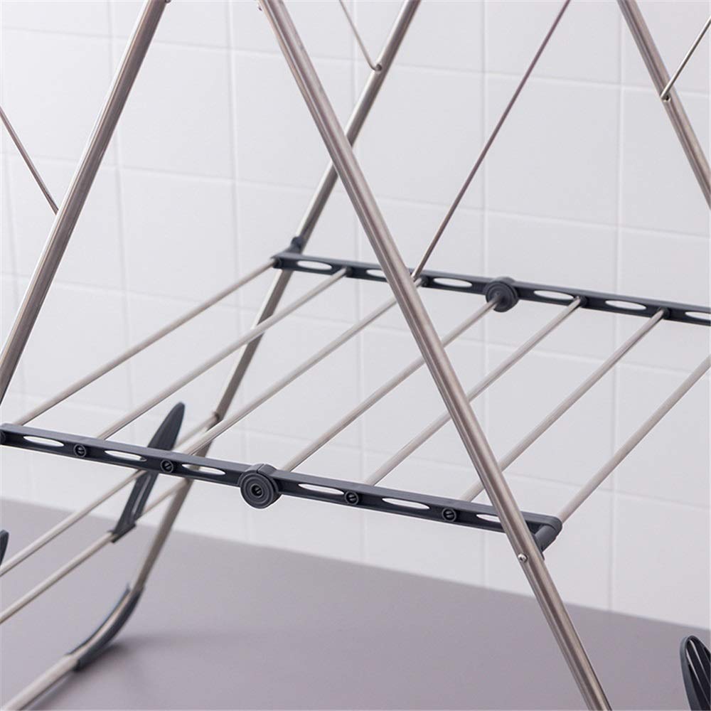 Wäscheständer, 9,6 Meter Trockenfläche, multifunktionaler Lufttrockner, Edelstahlrohre, graue Flügel-Wäscheständer, zusammenklappbarer Wäscheständer, platzsparend (Farbe: Grau, Größe: 166,5 x 60 x