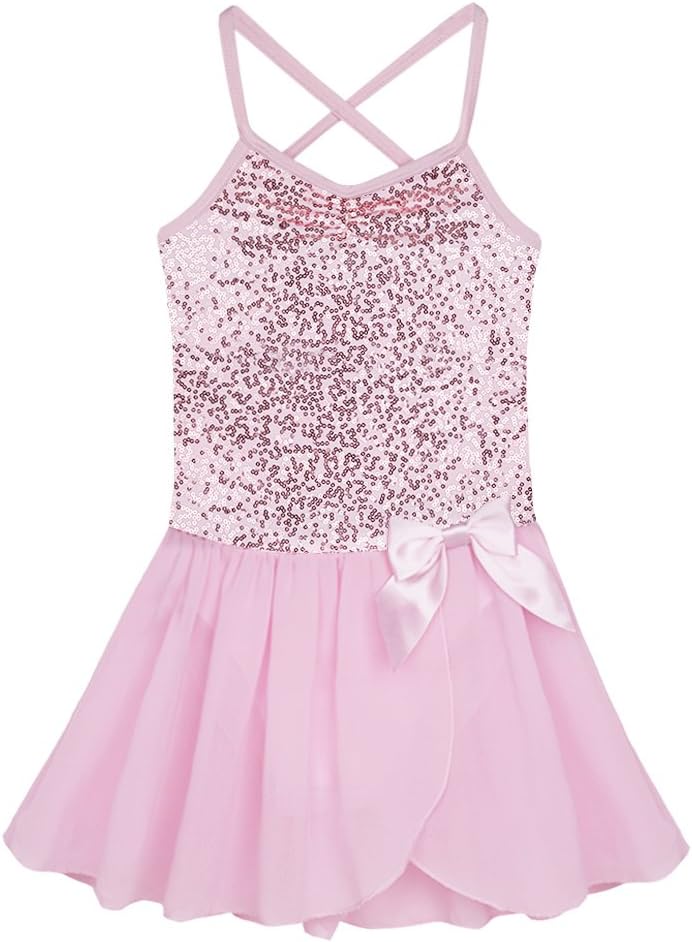 easyforeverKids Girls Glittery Sequin Camisole Leotard Dress Gymnastic Ballet Dance Tutu Skirt Ballerina Dancewear