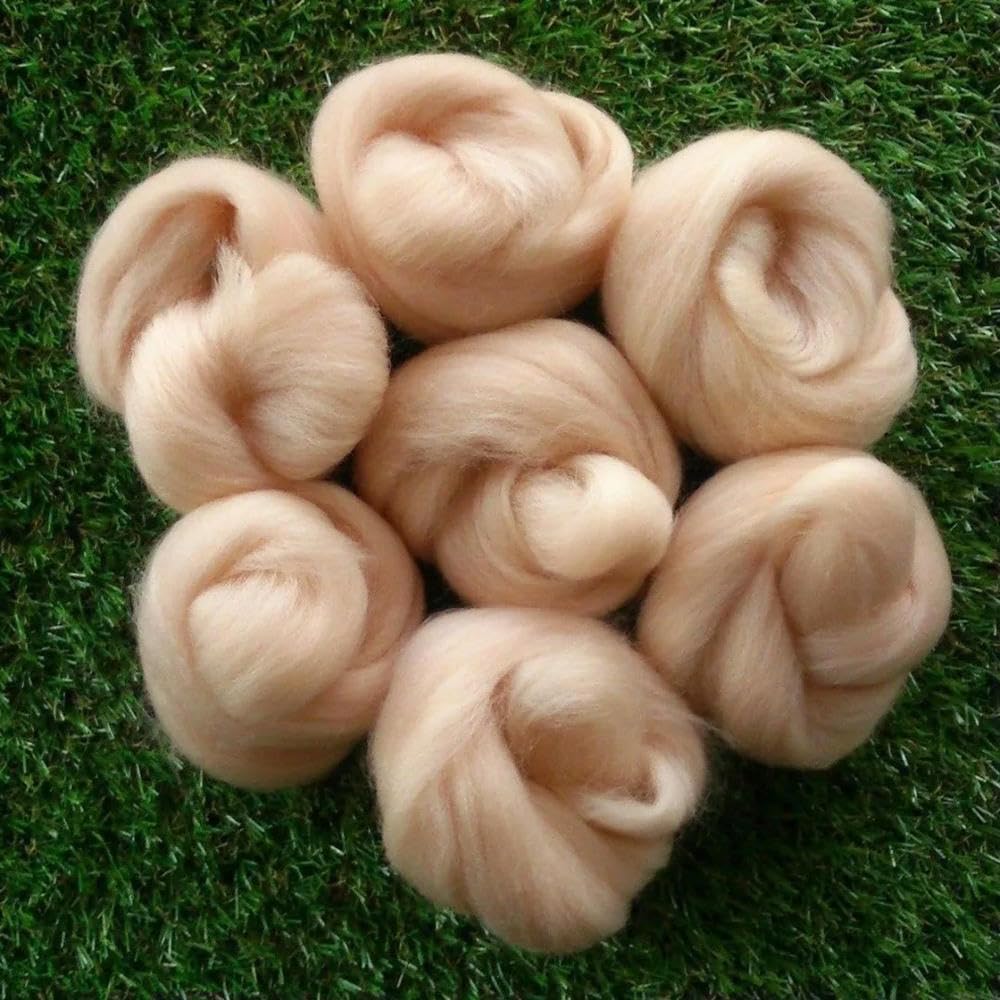 XDMING 45g Needle Felting Pink Flesh Skin Tones Felting Wool Roving for 3D Projects Wool Fiber
