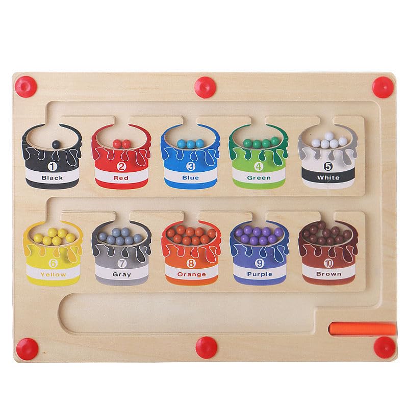 Image of VIVITO Magnetic Color Sorting Maze | Wooden Fine Motor Skill Board Toy with Magnetic Wand | Color & Number Matching Game for Toddlers & Preschool Kids Ages 3-6 | (Pack of 1)