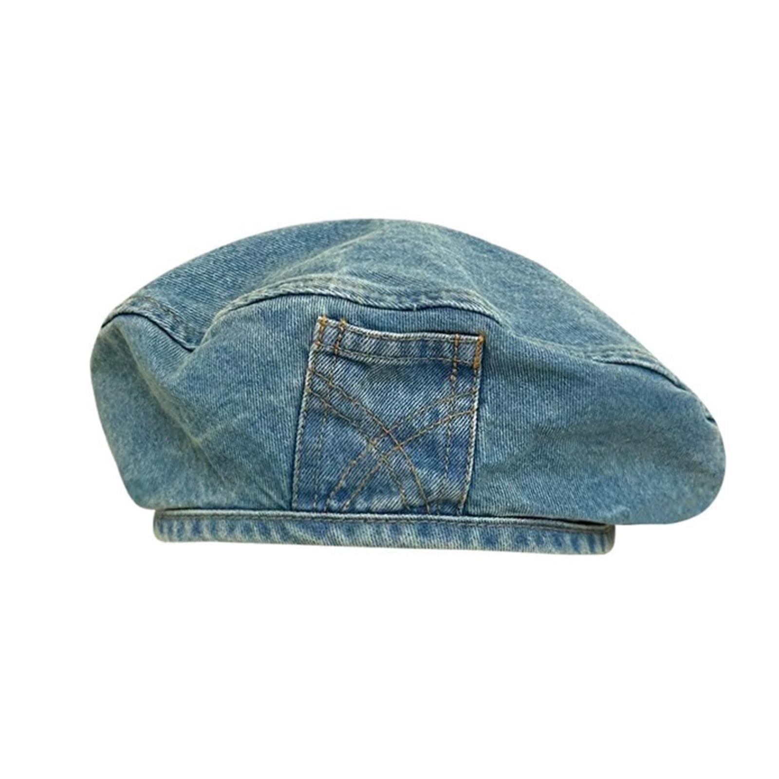 Denim Beret Hat Headgear Women French Hat Beanie for Shopping Travel Holiday Blue-image-5