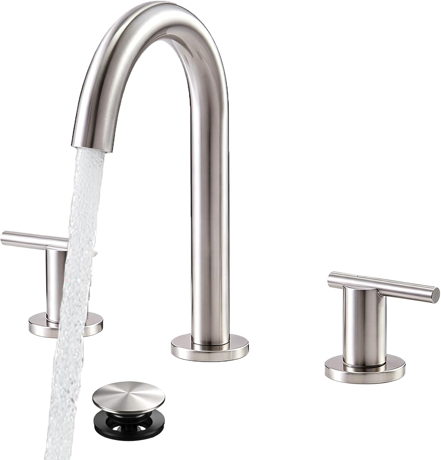 Brushed Nickel Bathroom Faucet 3 Hole, VAPSINT 8 Inch Widespread Bathroom Sink Faucet, 2 Handle Modern Bathroom Faucets for Vanity Lavatory RV Restroom with Pop Up Drain & Supply Hoses, VAP-BF311