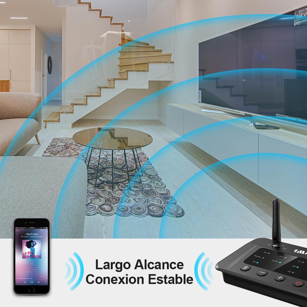 1Mii B03 Transmisor Receptor Bluetooth 5.3 para TV, Adaptador Emisor Audio Inalámbrico aptX LL HD, con Salida/Entrada Óptica/RCA/AUX, Doble Enlace a 2 Auriculares Bluetooth, Estéreo, Largo Alcance 70m