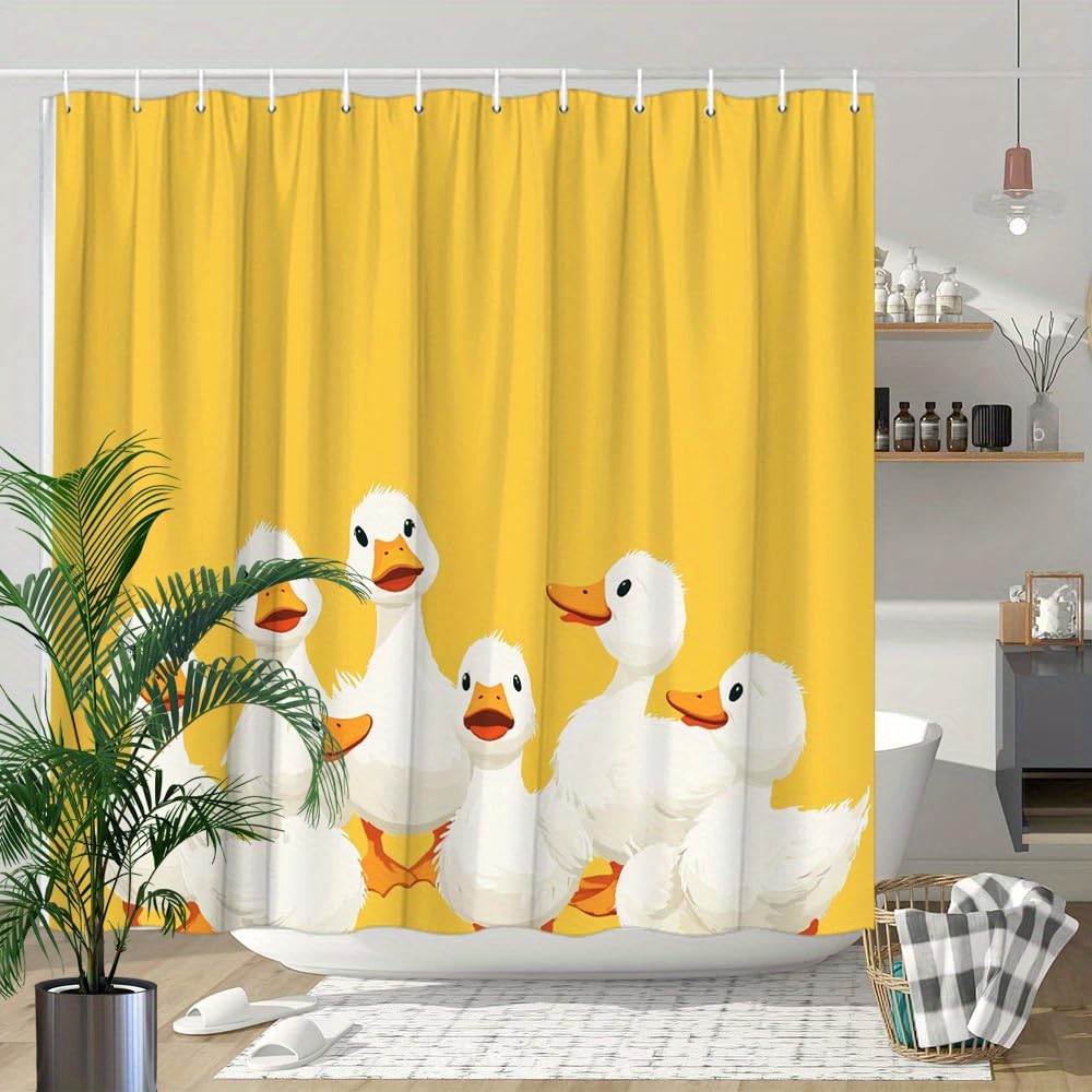 1 szt. Figlarne białe kaczątka zasłona prysznicowa - jasne żółte tło wesoły minimalistyczny design, elegancka zasłona prysznicowa (244 x 183 cm (szer. x wys.)