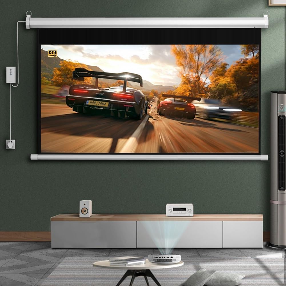 60 72 84 pollici schermo proiettore motorizzato con telecomando, bianco opaco 4K, montaggio a parete/soffitto per Home Theater, ufficio, aula (84 "(16:10))