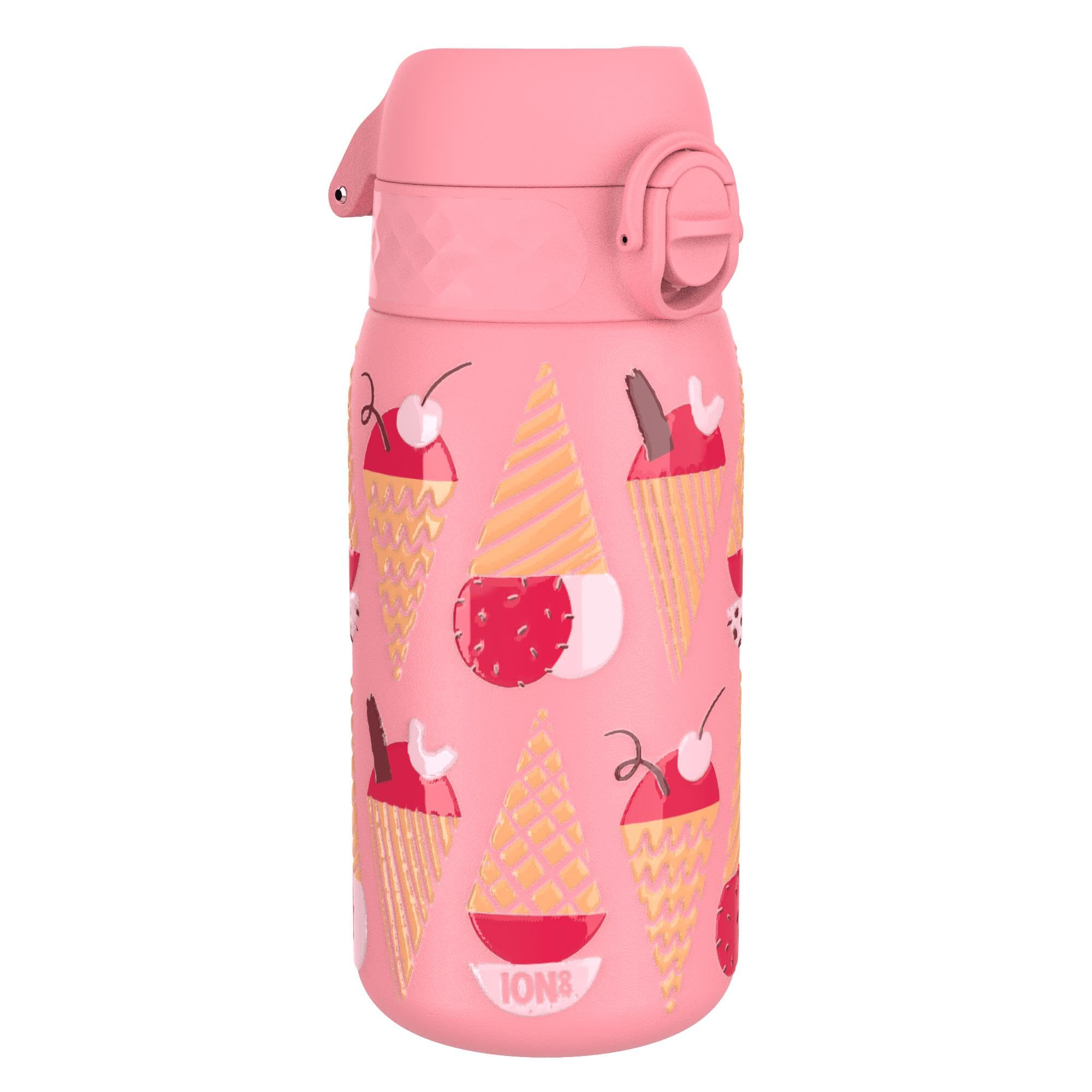 ion8 Isolierte Edelstahl-Trinkflasche, 320 ml, Auslaufsicher, Einhandöffnung, Sichere Verriegelung, Spülmaschinenfest, Klappdeckel, Tragegriff, Leicht zu Reinigen, Langlebig, Eiscreme