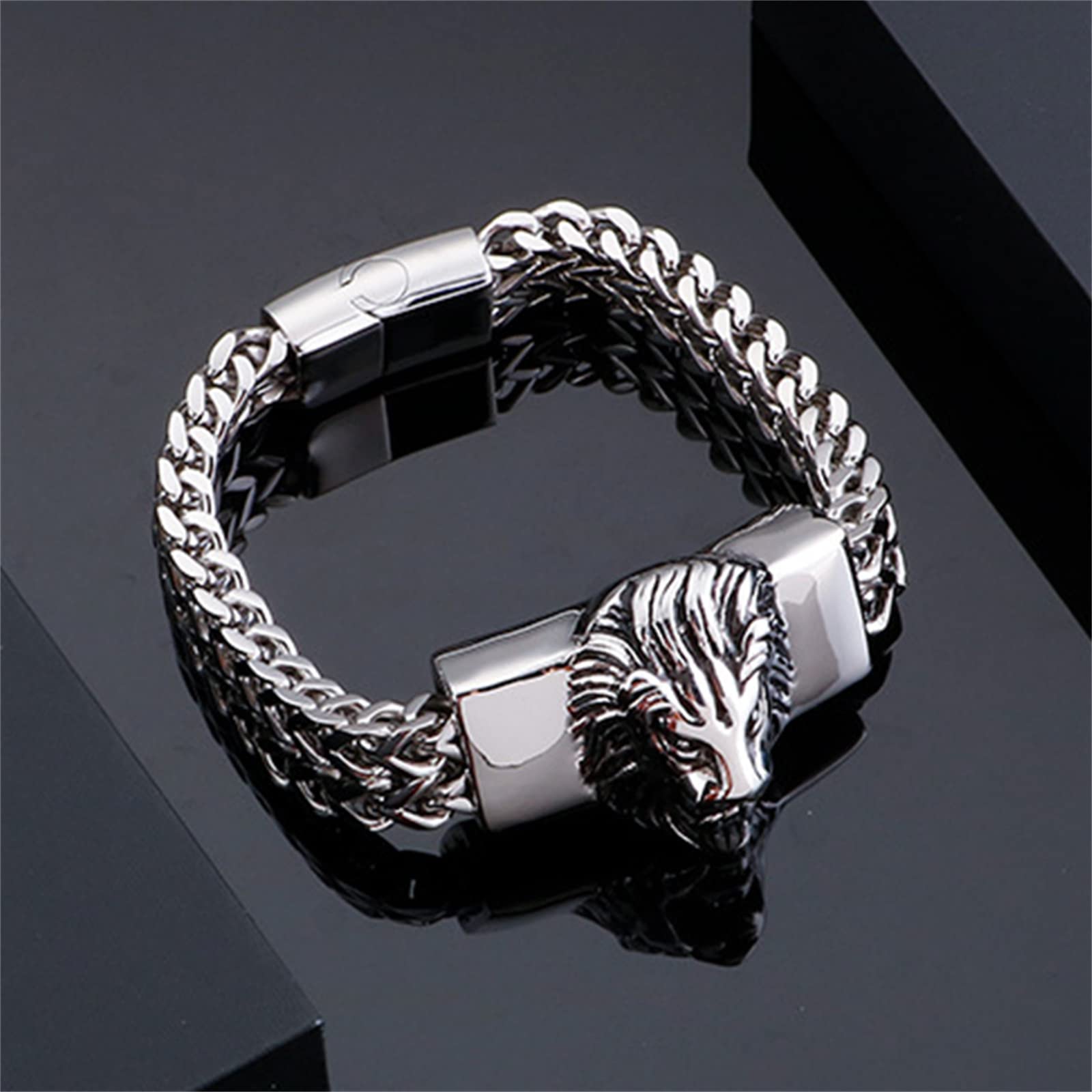 Men's Lion Head Cuban Chain Bracelet, Gothic Vintage Lion Head