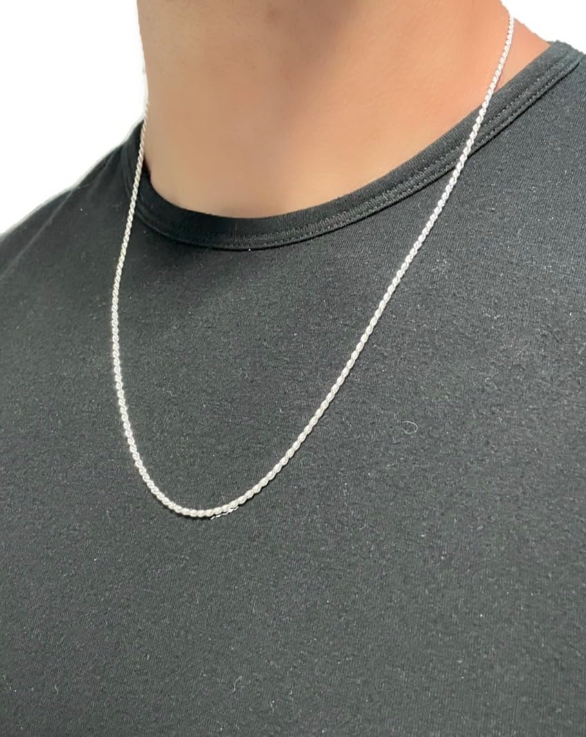 AKA Gioielli® - Cadena Trenzada 2mm Plata De Ley 925 Chapada en Rodio - Collar Cuerda Mujer Plata - Longitudes: 40 45 50 55 60 70 cm
