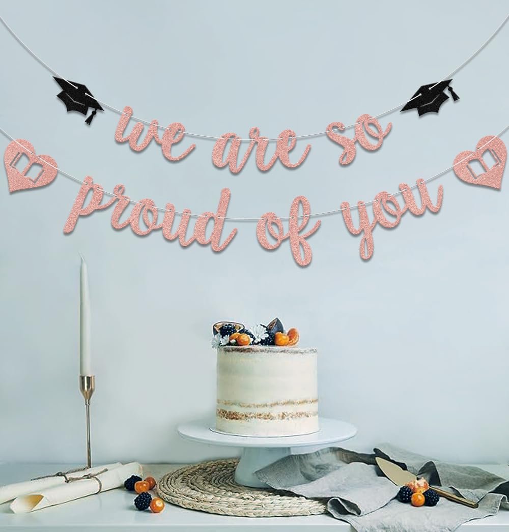 We Are so Proud of You Banner Congratulations Banner Class of 2025 Graduation Party Decoration Rose Gold Glitter - Image 3