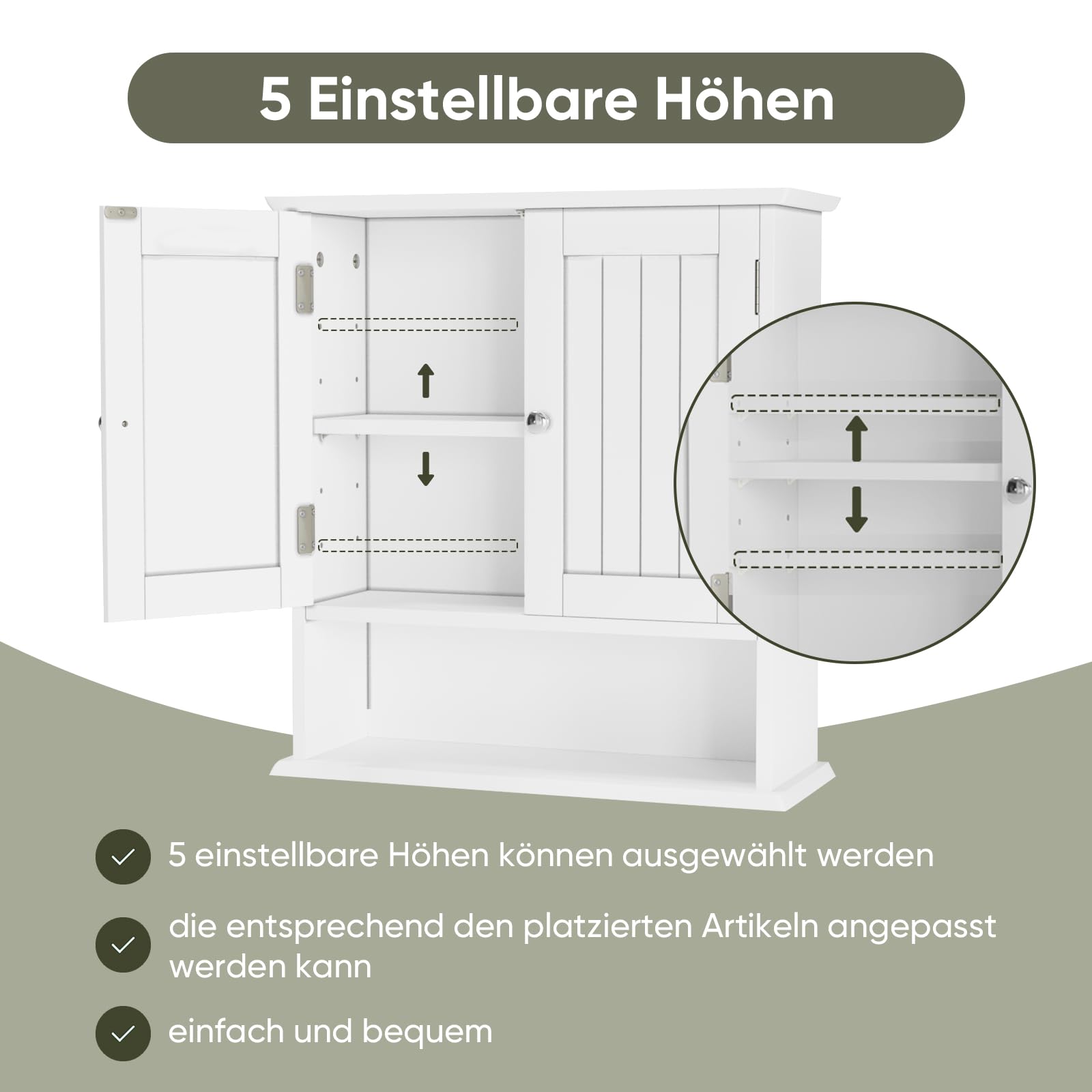 Smuxee Weißer Badezimmerkabinett Wandmontage mit 2 Türen & 5 verstellbaren Regalen, Medizinschrank für Engen Raum, Over-the-Toiletten-Schrank für Badezimmer/Waschküche/Küche