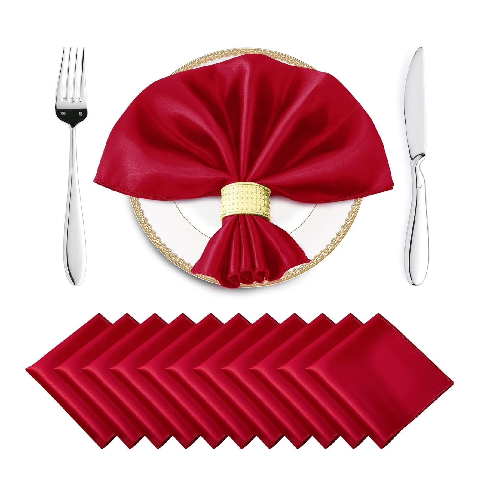 Satin Dinner Napkins 12PCS Wedding Red Satin Napkin 30x30cm Soft Table Napkins for Decoration Party Dinner Decor(Clear)