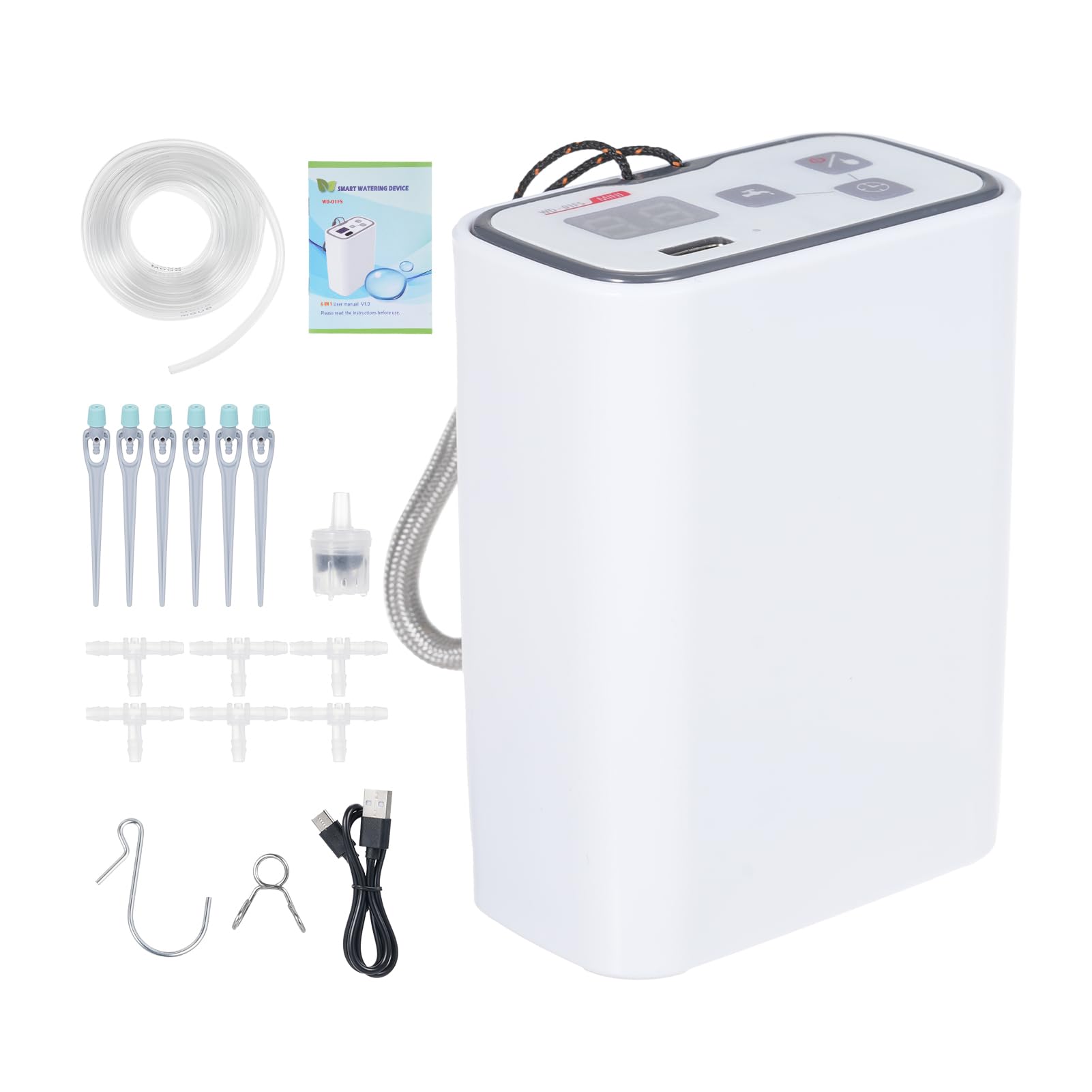Rechargeable Watering System Timed Watering Built-in 100 Timed Combinations 10 * Three Way Connector 10* Adjustable Drip Arrow (6 X Three Way Connector 6 X Adjustable Drip Arrow)