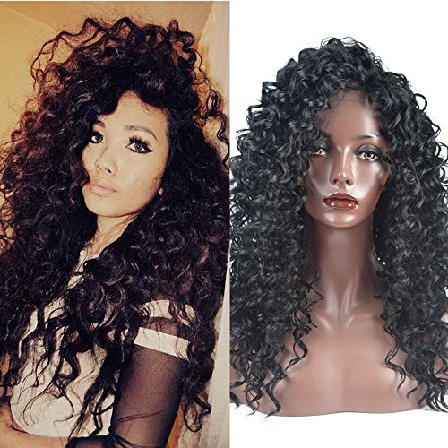 Sunwell New Fashion Black Kinky Curly Wigs Synthetic Lace Front Wig Kinky Curly Heavy Density 24 inch
