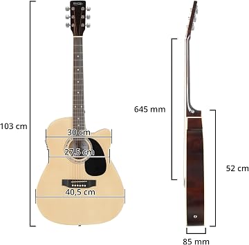 rocktile wsd-8ce-nt slim line western guitar set - dreadnought acoustic guitar - western guitar with pickup in set including bag strap cable replacement strings and plectrums - natural