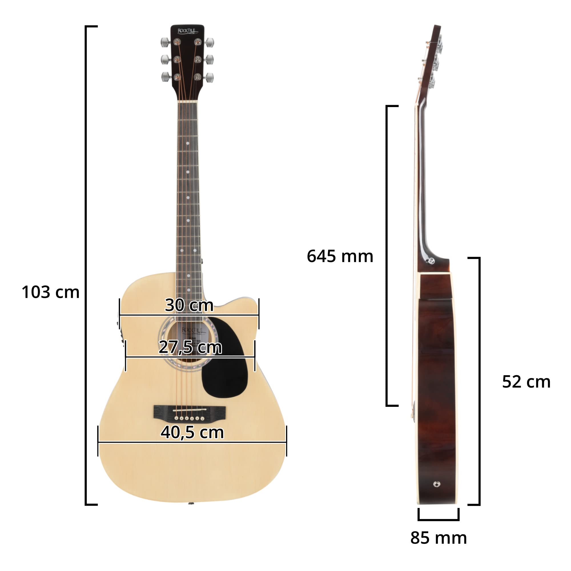 Rocktile WSD-8CE-NT Slim Line Set de Guitares Western, Général, Poids: 1 | Modèle: WSD-8CE-NT, 9 kg, Nombre de cordes: 6, Orientation: droitier, Corps, Forme du corps: Slim Line Dreadnought, Manche