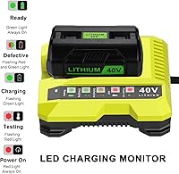 Vista 6 de OP401 40V Battery Charger Compatible with Ryobi 40 Volt OP4015 OP4026 OP4026A OP4030 OP40301 OP4040 OP4050 OP4050A Lithium-ion Battery