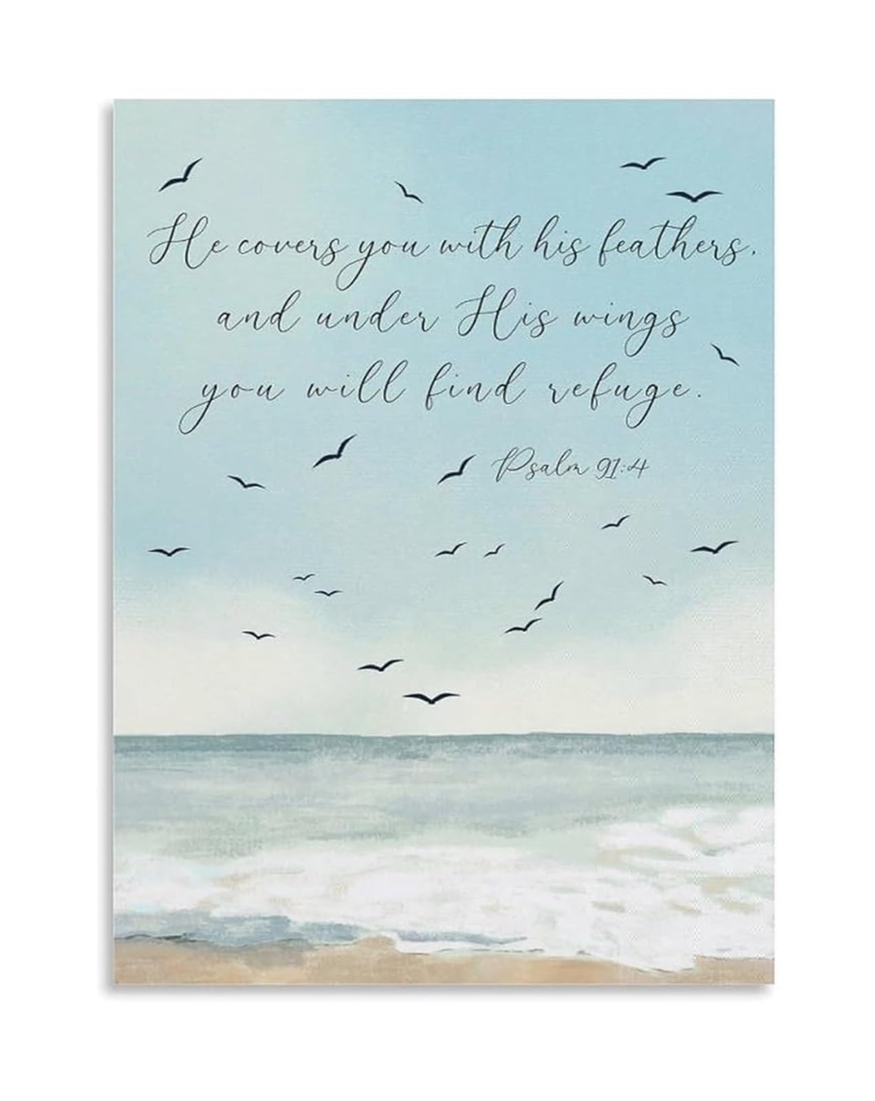 MDBJTCYZN Under His Wings You Will Find Refuge Psalm 91: 4 Christian Canvas Wall-Art Farmhouse Style Home Decor Bible Verse Scripture Print