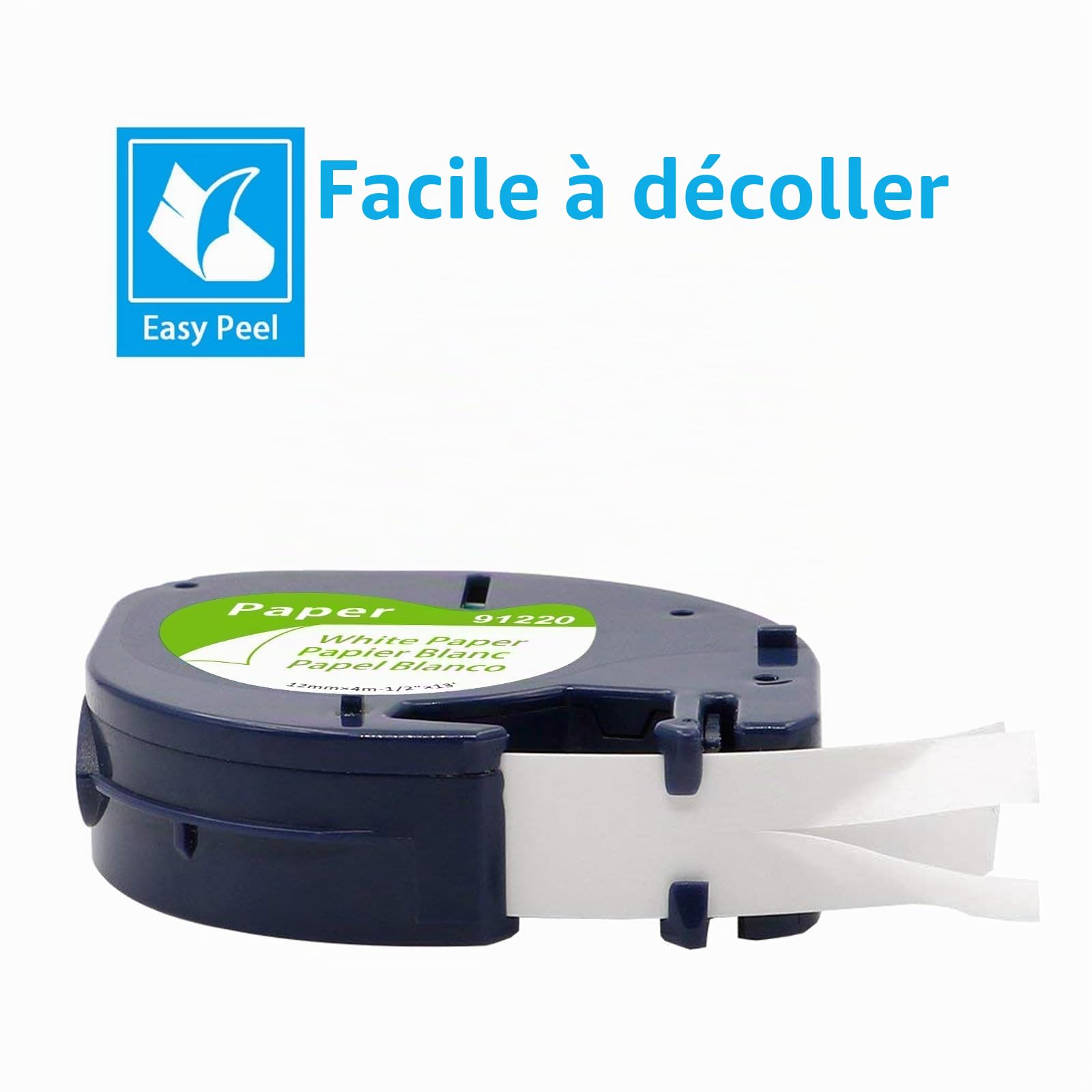 Ruban Compatible Dymo LetraTag 12mm x 4m Noir sur Blanc pour Étiqueteuse LT-100H LT-100T