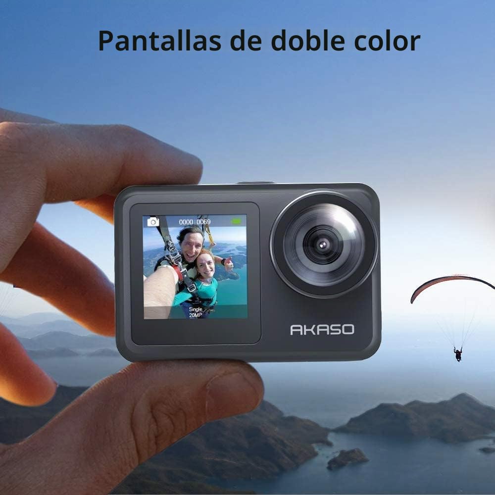 AKASO Brave 7 LE Cámara Deportiva 4k30FPS 20MP WiFi con Tarjeta de Memoria U3 de 64 GB, Cámara Acuatica Sumergible 40M IPX7, Resistente al Agua, EIS, Pantalla Táctil