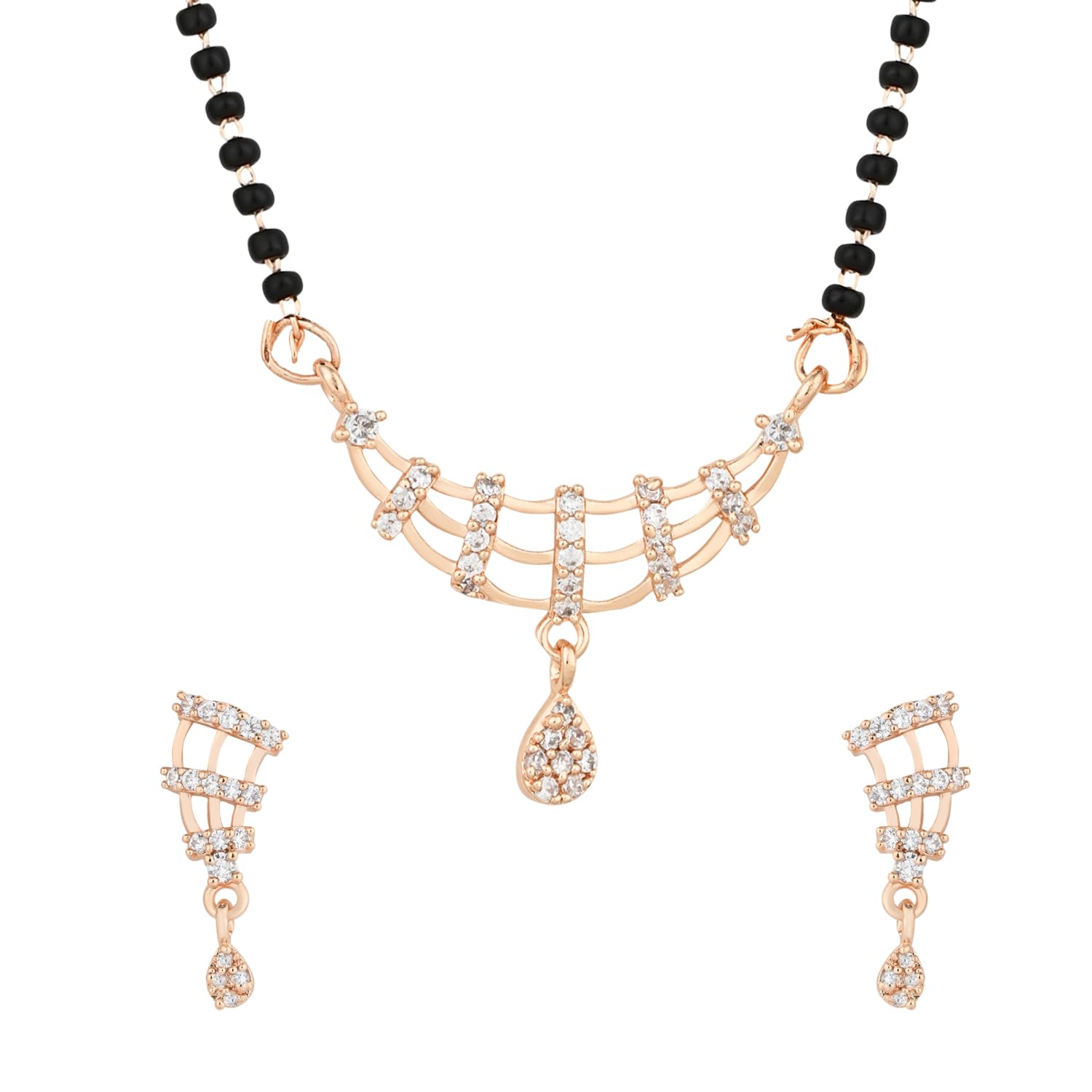 I Jewels 18k Rose Gold Plated Traditional Single Line American Diamond Pendant with Black Bead Chain Mangalsutra for Women (D102) (B0BGZZJXZS) Amazon Price History, Amazon Price Tracker