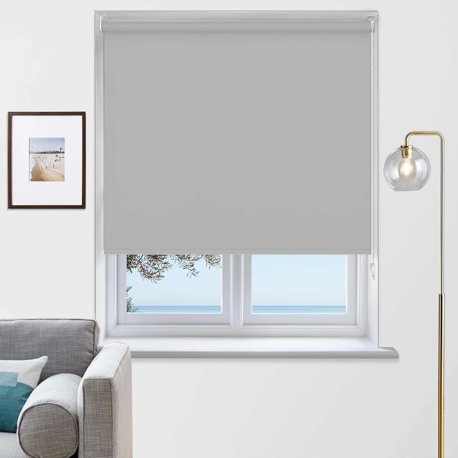 Rehan & Co Blackout Fabric Roller Blinds Light Grey Blind (114W X 165H cm) โ image 1
