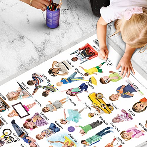 Image of GO WOO Combo of 2 Alphabet and Action Words Educational Posters for Preschool Kids Classroom Study | Learning- Charts for Kids Learning (20 inchX30 inch Inches)