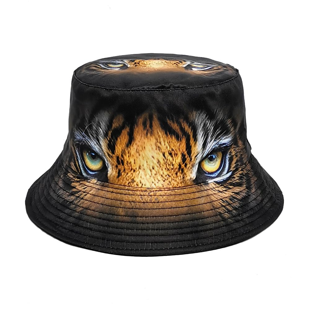 Bucket Hat for Women Men,Travel Sun Beach Cap,Unisex Fishing Outdoor Boonie (Tiger Black)
