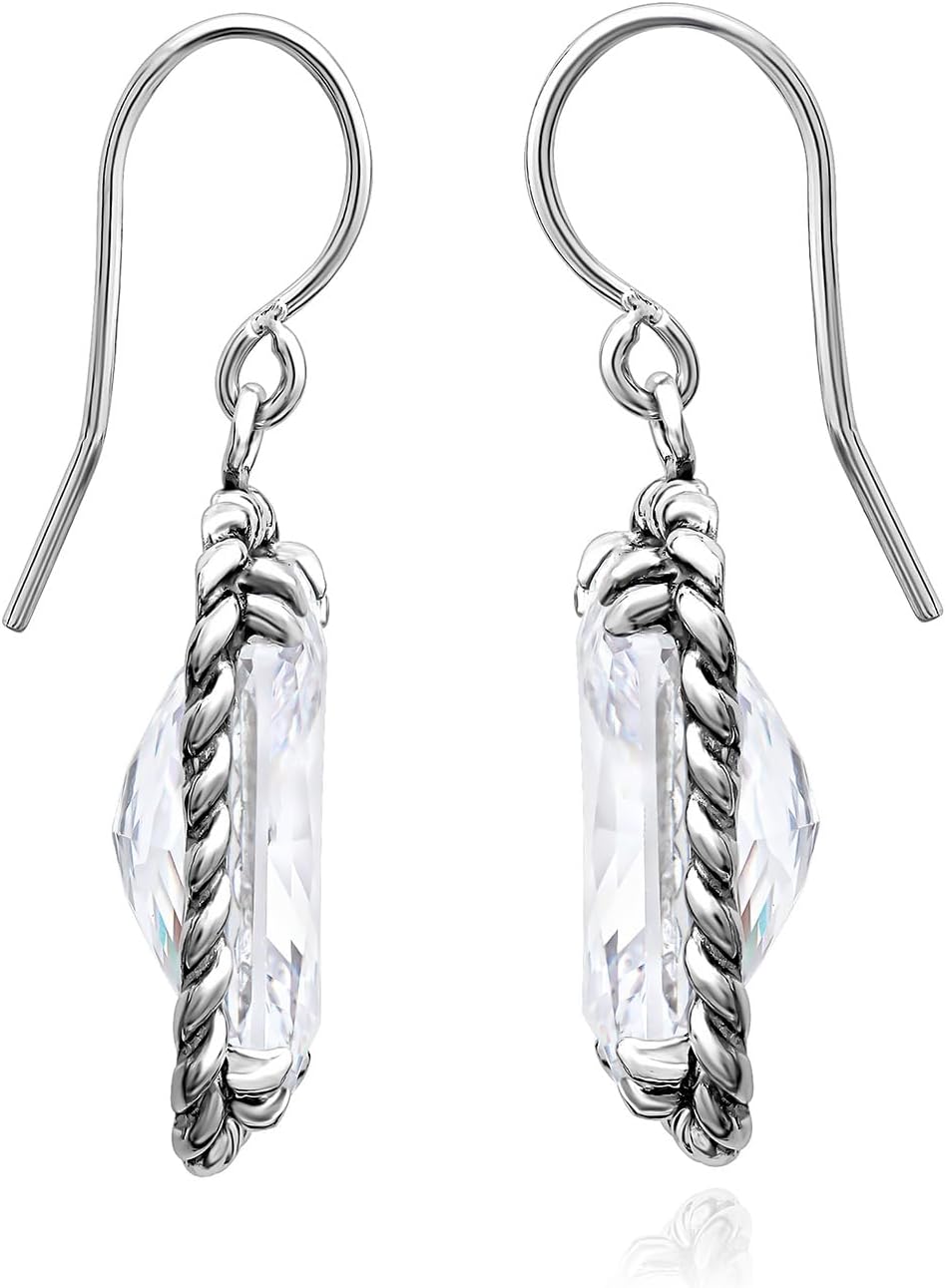 Jean Rachel Jewelry 925 Sterling Silver Dangle Earrings for Women - Baguette with Cubic Zirconia Vintage Design - Hypoallergenic, Lead & Nickel Free - Artisan Handcrafted Statement Earrings - Image 5