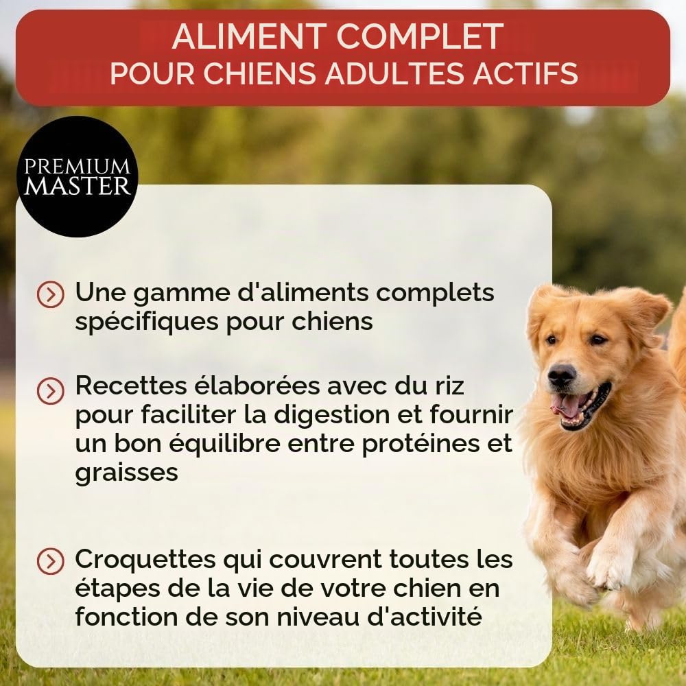 NUTRIVET - Premium Master Active - Croquettes pour Chien Adulte Actif - Poulet & Riz - 15kg