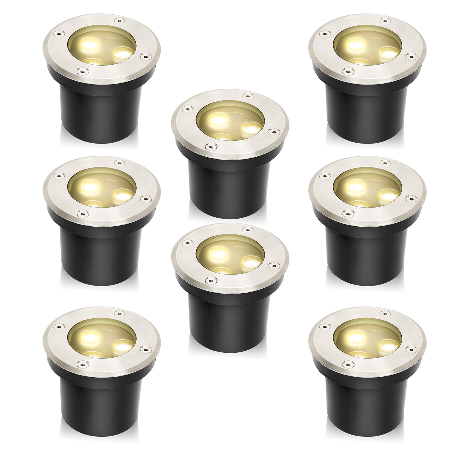 Daromigo Lot de 8 Encastrables de Sol IP67 Extérieur, lampadaire rond blanc chaud 3W lampadaire étanche en acier inoxydable pour terrasse/jardin/trottoir/terrasse/allée/pelouse